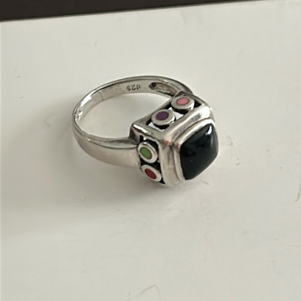 Multi Gemstone Ring, Real Solid Sterling Silver 9… - image 1